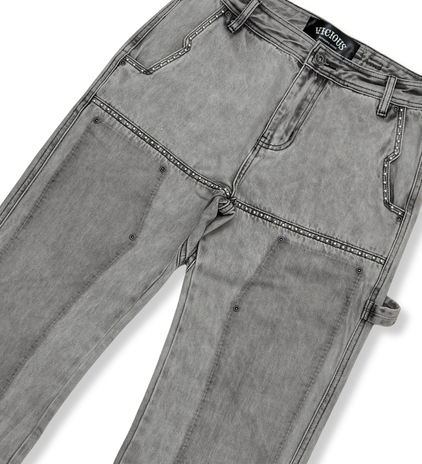WESTERN FIT CARPENTER DENIM W/ STUDS DETAIL - GREY