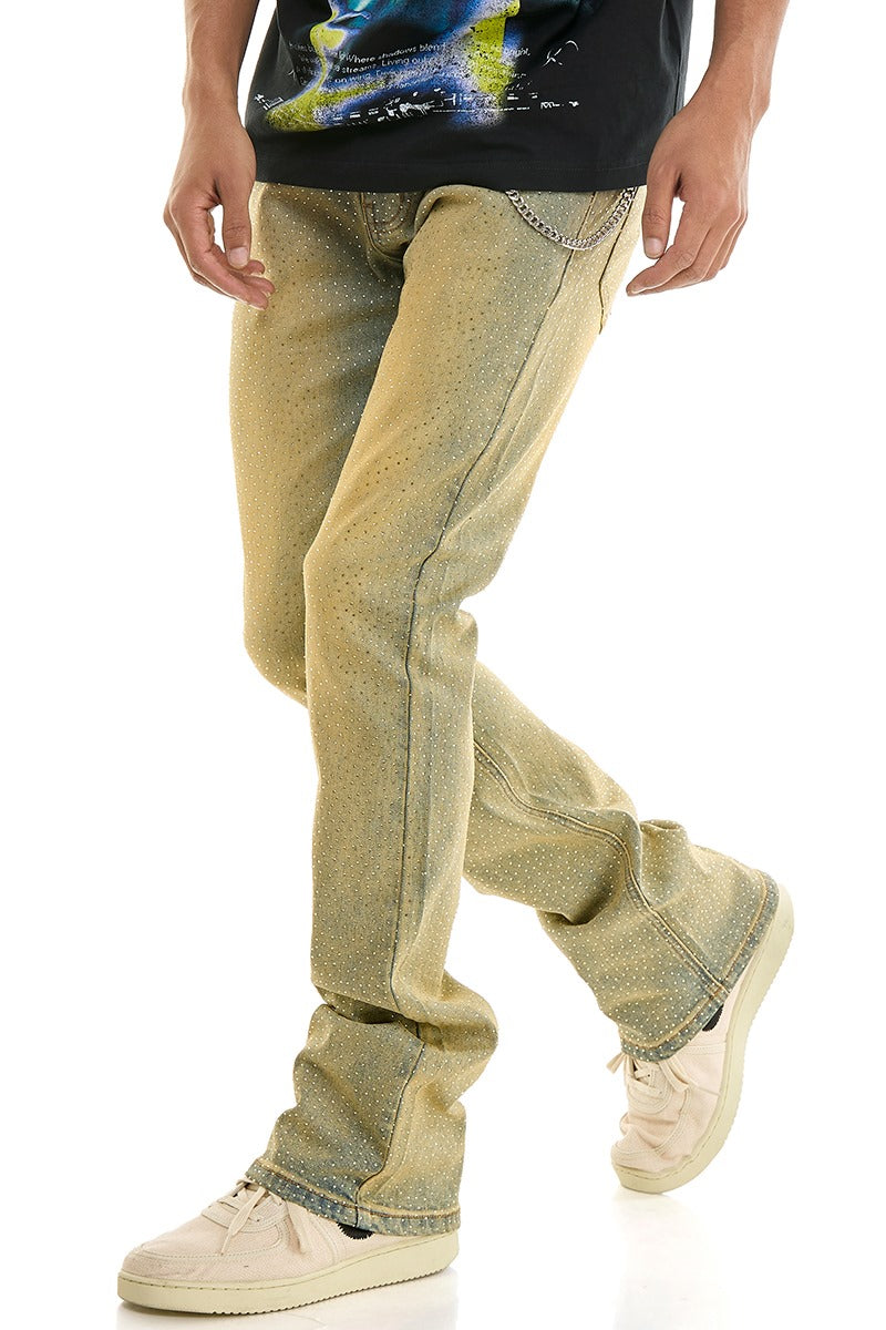 KDNK Rhinestone Skinny‑Flare Jeans - Tinted Blue