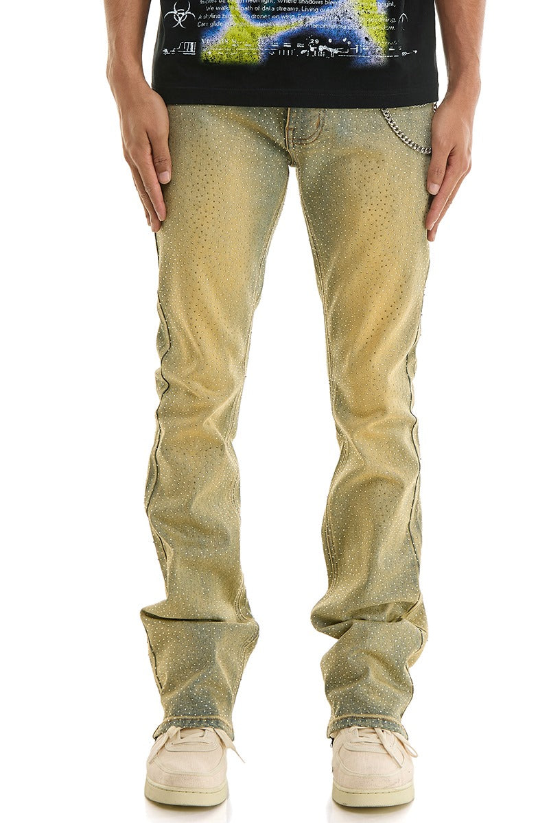 KDNK Rhinestone Skinny‑Flare Jeans - Tinted Blue