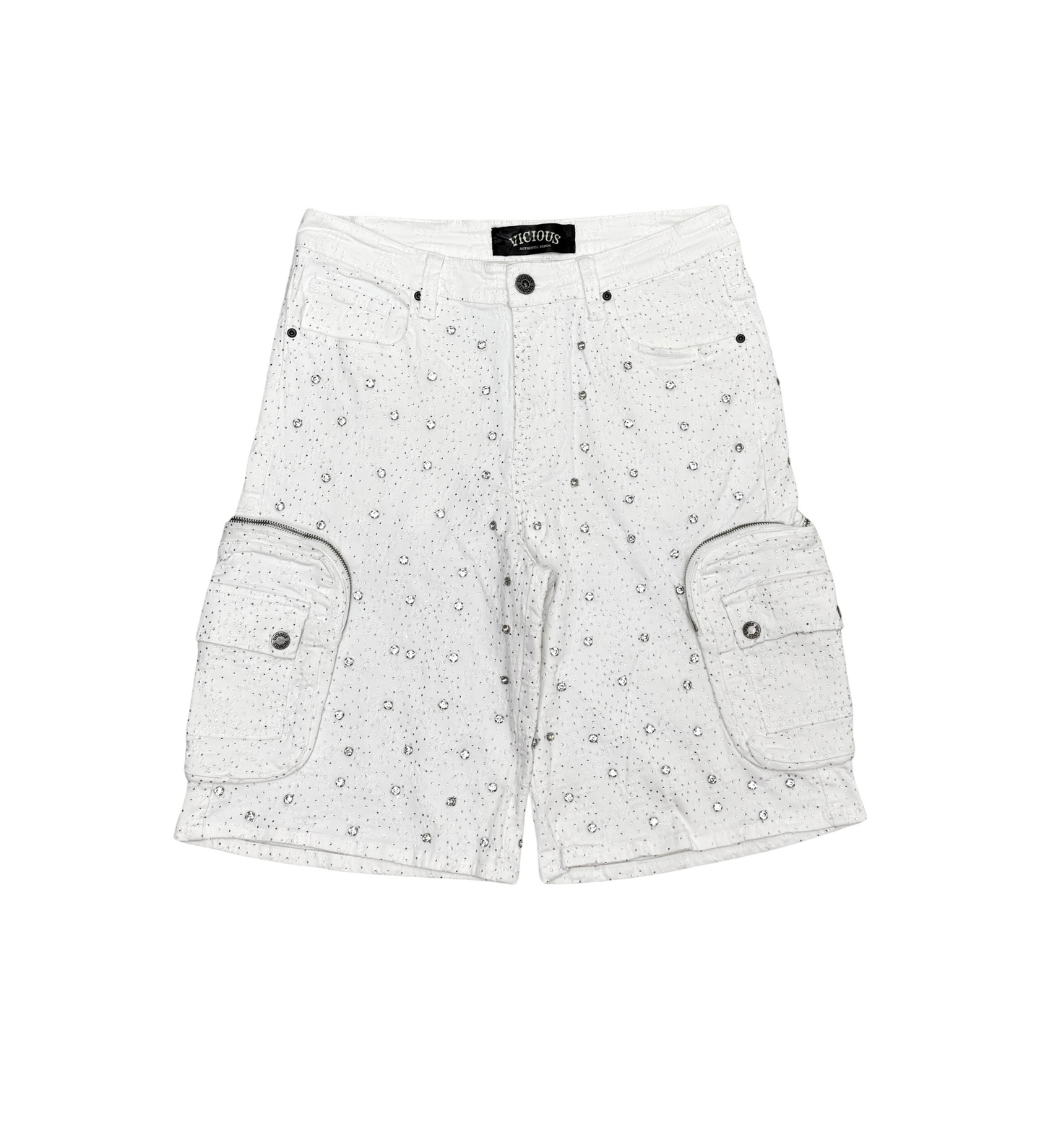 Vicious Denim Men's Embellished cargo shorts - Pure white