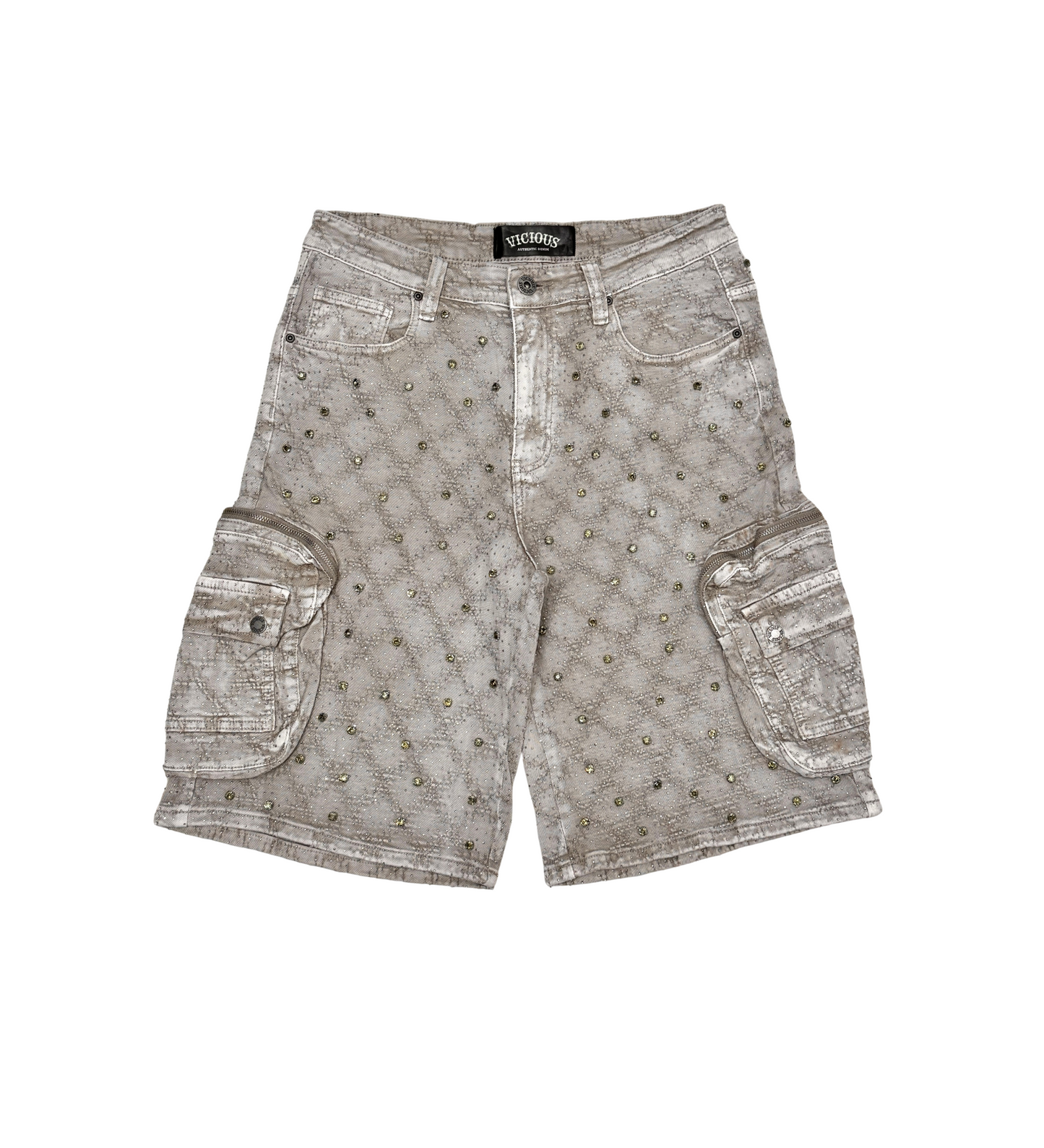 Vicious Denim Men's Embellished cargo shorts - Light taupe